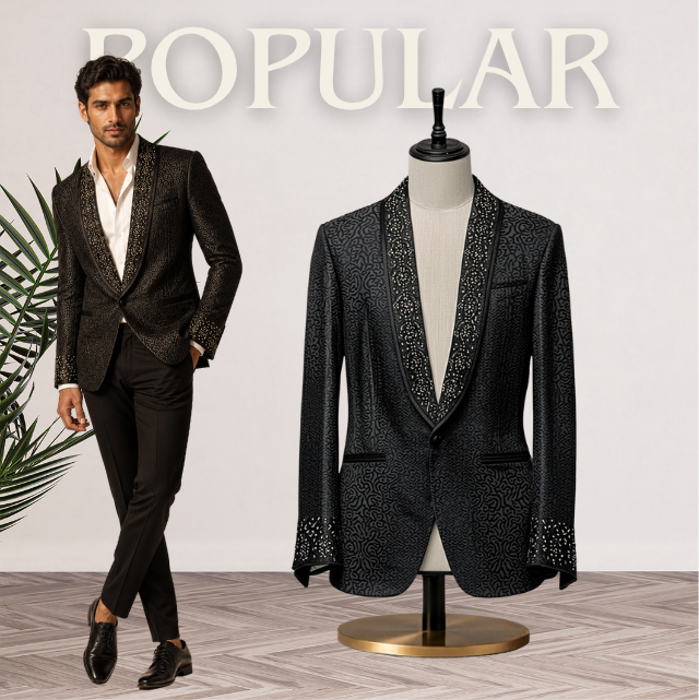 Black Brocade Tuxedo Jacket