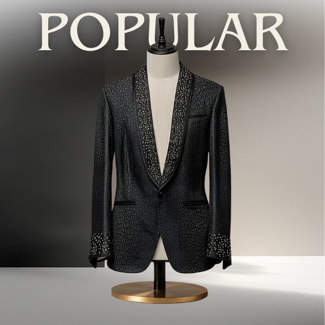 Black Brocade Tuxedo Jacket