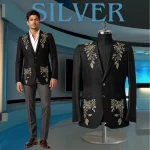 Men’s Black Wool Blazer – Gold Floral Vines Back Yoke