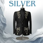 Men’s Black Wool Blazer – Gold Floral Vines Back Yoke