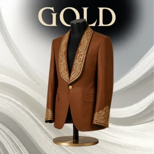 Premium Chestnut Brown Embroidered Tuxedo Blazer (3) - Premium Chestnut Brown Embroidered Tuxedo Blazer