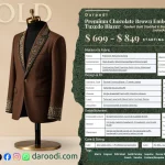 Premium Chocolate Brown Embellished Tuxedo Blazer