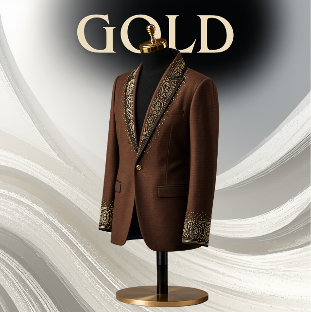 Premium Chocolate Brown Embellished Tuxedo Blazer