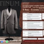 Women Premium Taupe Longline Embroidered Tuxedo Coat