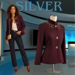 Burgundy Wool Blazer for Women – Gold Celestial Collar