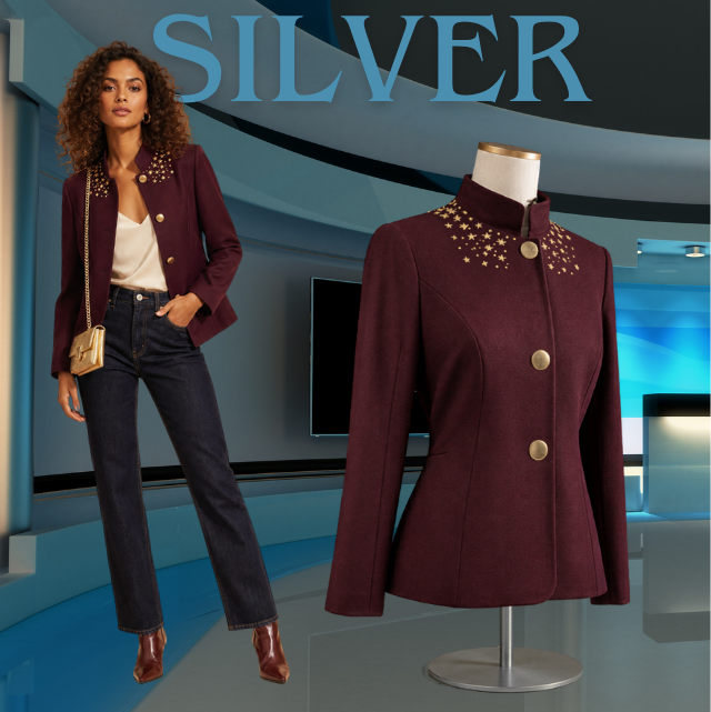 Burgundy Wool Blazer for Women – Gold Celestial Collar