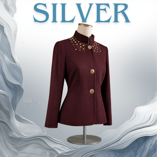 Burgundy Wool Blazer for Women – Gold Celestial Collar