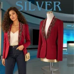 Women’s Burgundy Wool Blazer – Gold Celestial tuxedo