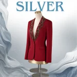 Women’s Burgundy Wool Blazer – Gold Celestial tuxedo